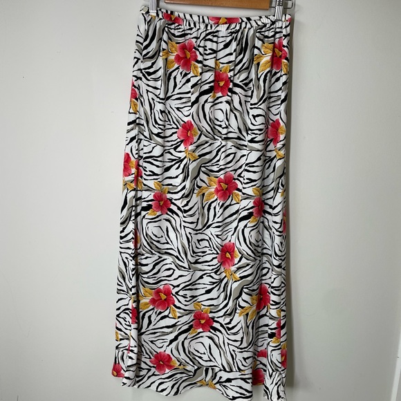 Anna S White Zebra Floral Tropical Hawaiian MIDI Skirt - Picture 5 of 11